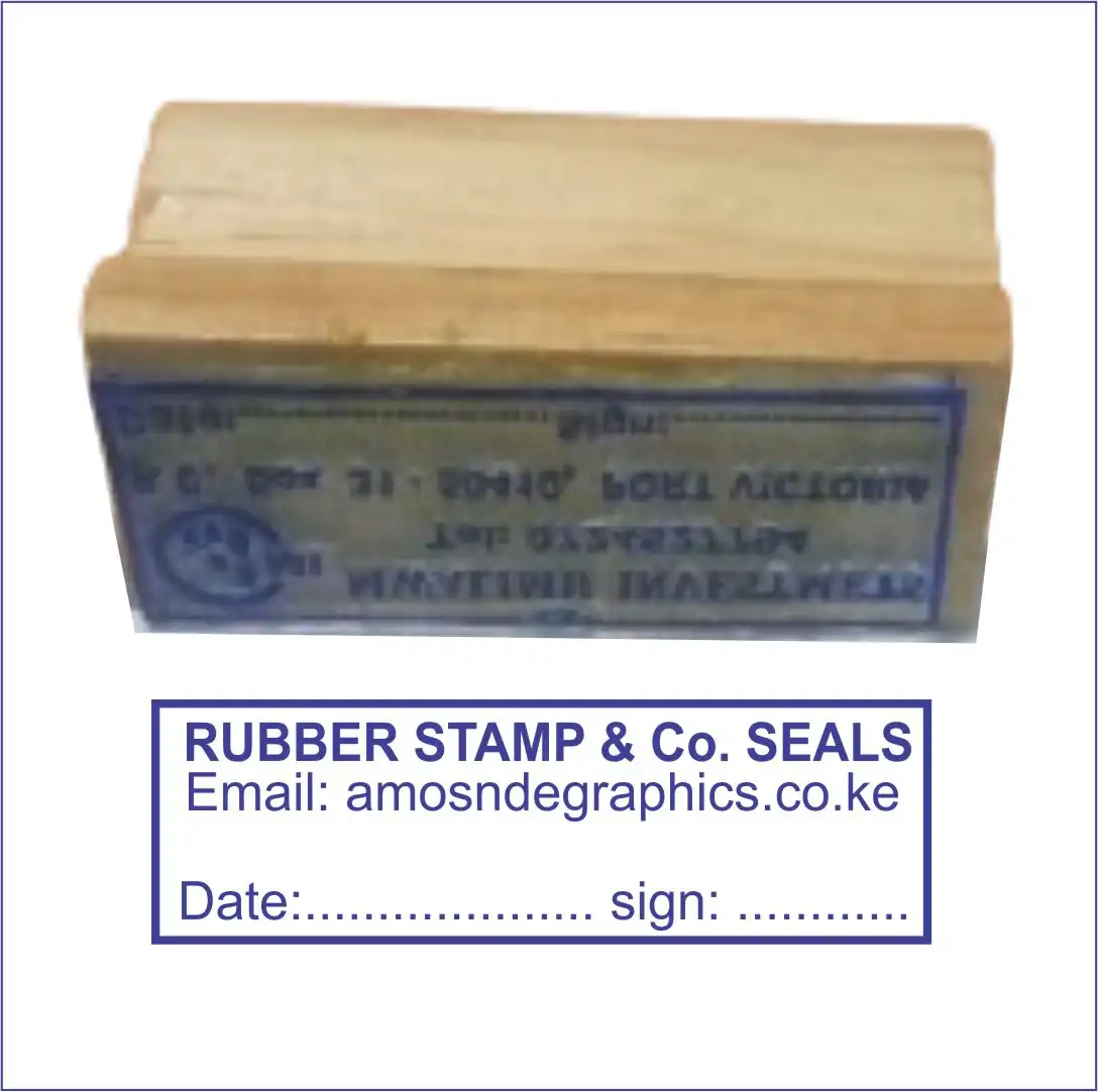 Wooden Rubber Stamp - a rectangle stamp customized with name, email a nd place to write date and to sign inclusive