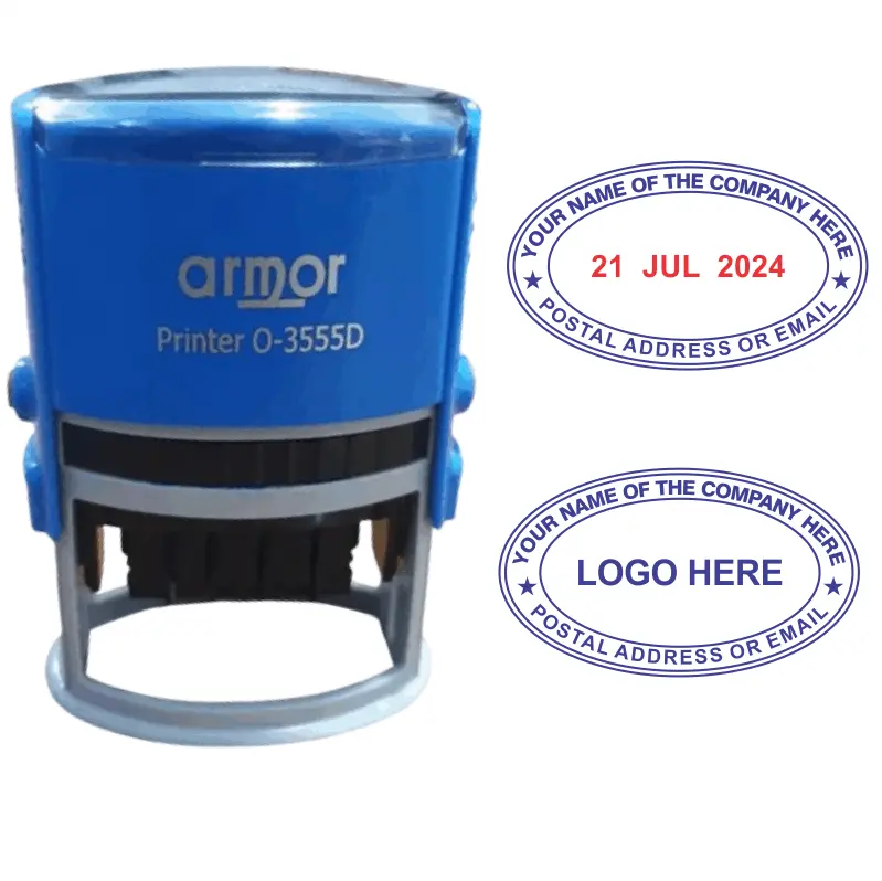 Self-Ink Date Stamp With Logo - Oval Shape with a logo and adjustable date