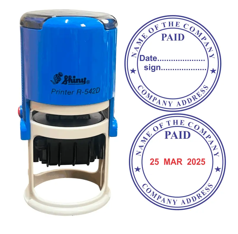 Paid Rubber Stamp 1 Paid Rubber Stamp-Shiny Paid Self inking Rubber Stamp - Discover Paid with adjustable date self inking Stamp