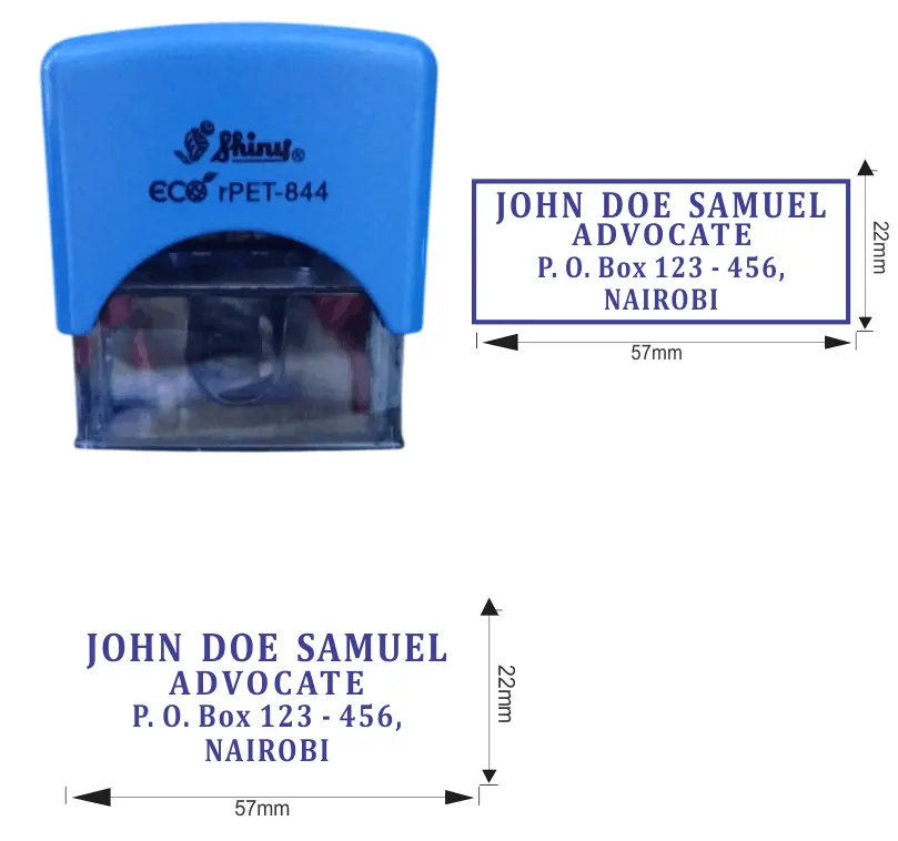 Advocate Stamp personalised with details such as name of the company and address