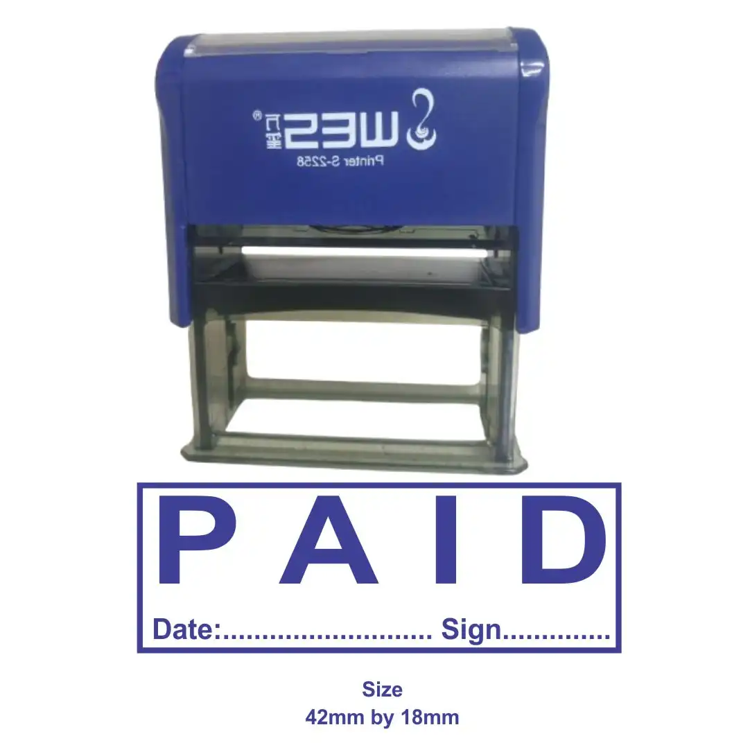 New Paid Stamp - self inking rubber stamp with a place to write date and sign